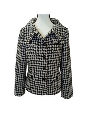 S&D Wool Houndstooth Tailored Jacket Quiet Luxury Dark Academia Parisian Chic M
